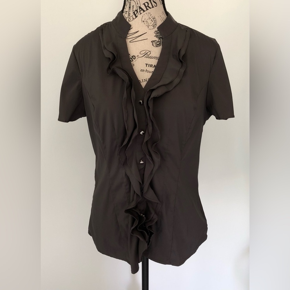 Express Elite Stretch Blouse large charcoal grey